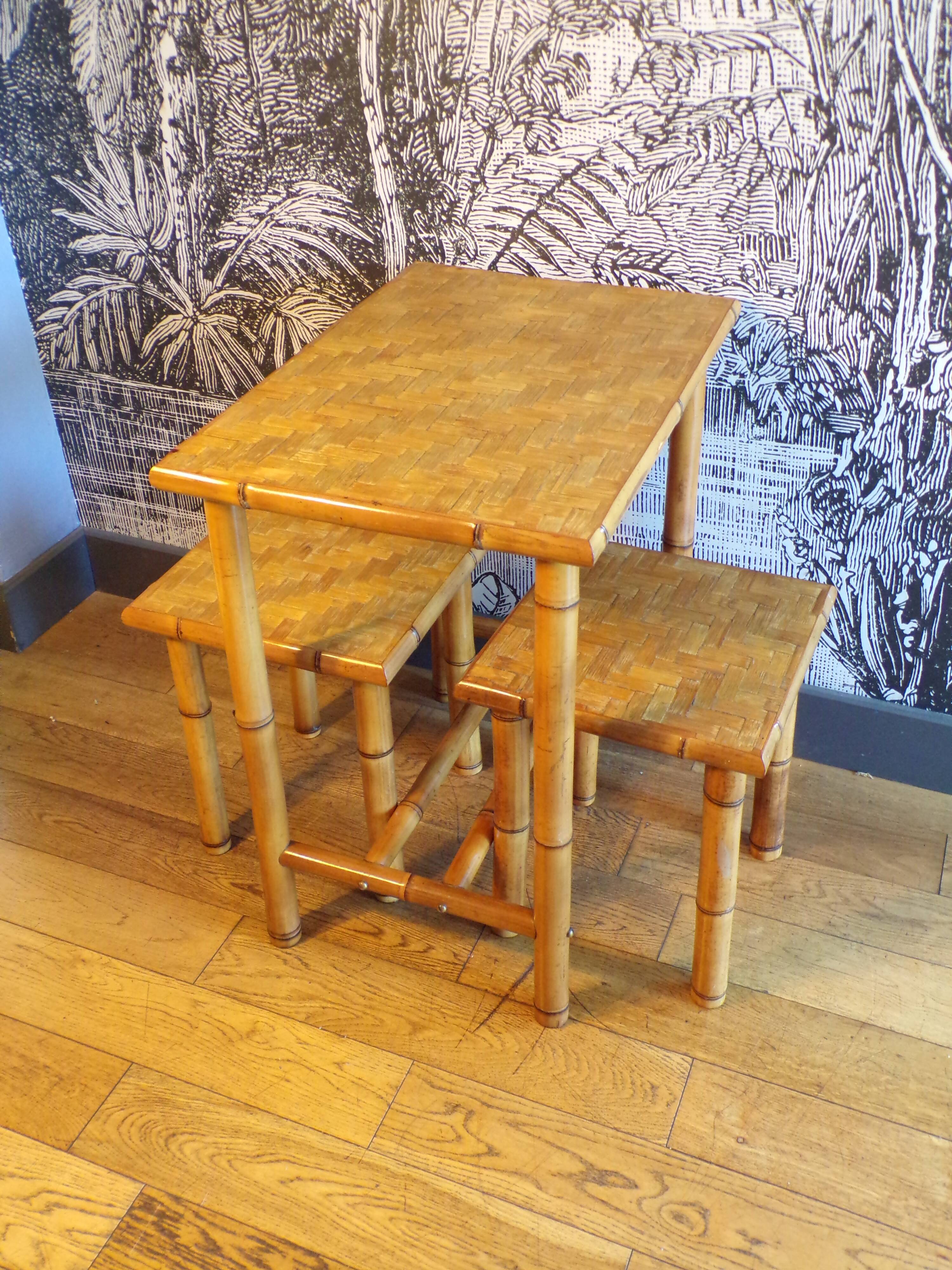 1930s bistro table set and 2 bamboo stools