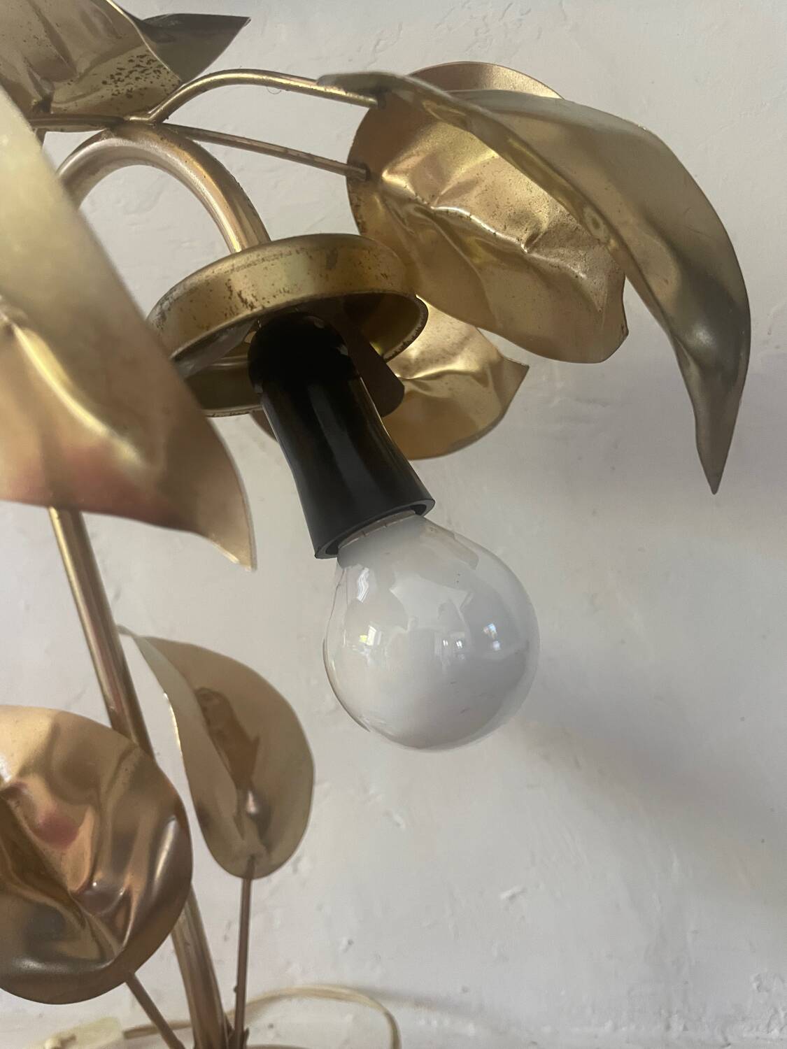 70s gold metal and opaline lamp
