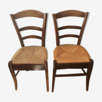 Pair of wooden farm chairs