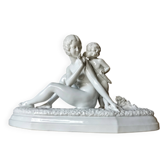 Art Deco enameled porcelain sculpture Flora and Love B. Real 1920