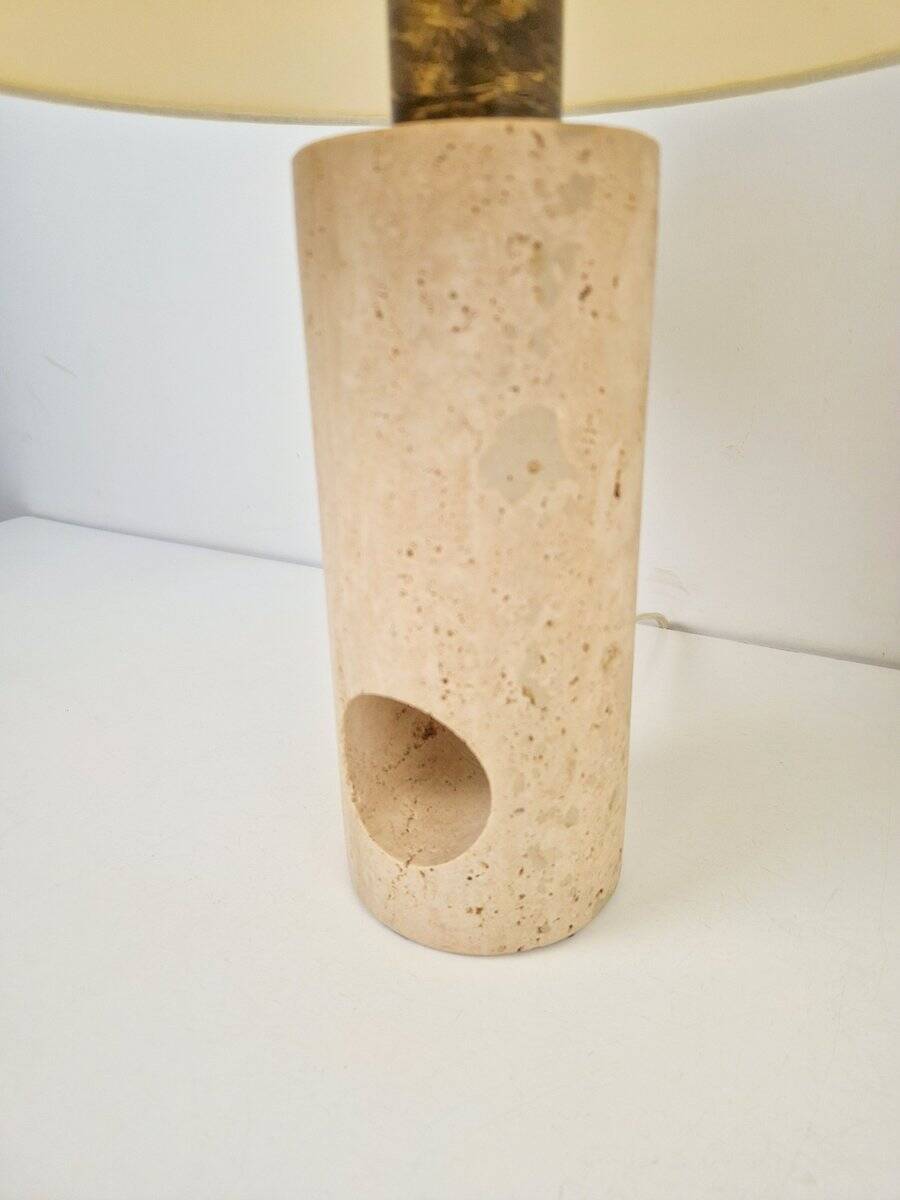 Vintage Travertine Brass Table Lamps attributed to Fratelli Mannelli, Italy, 1970s, Set of 2
