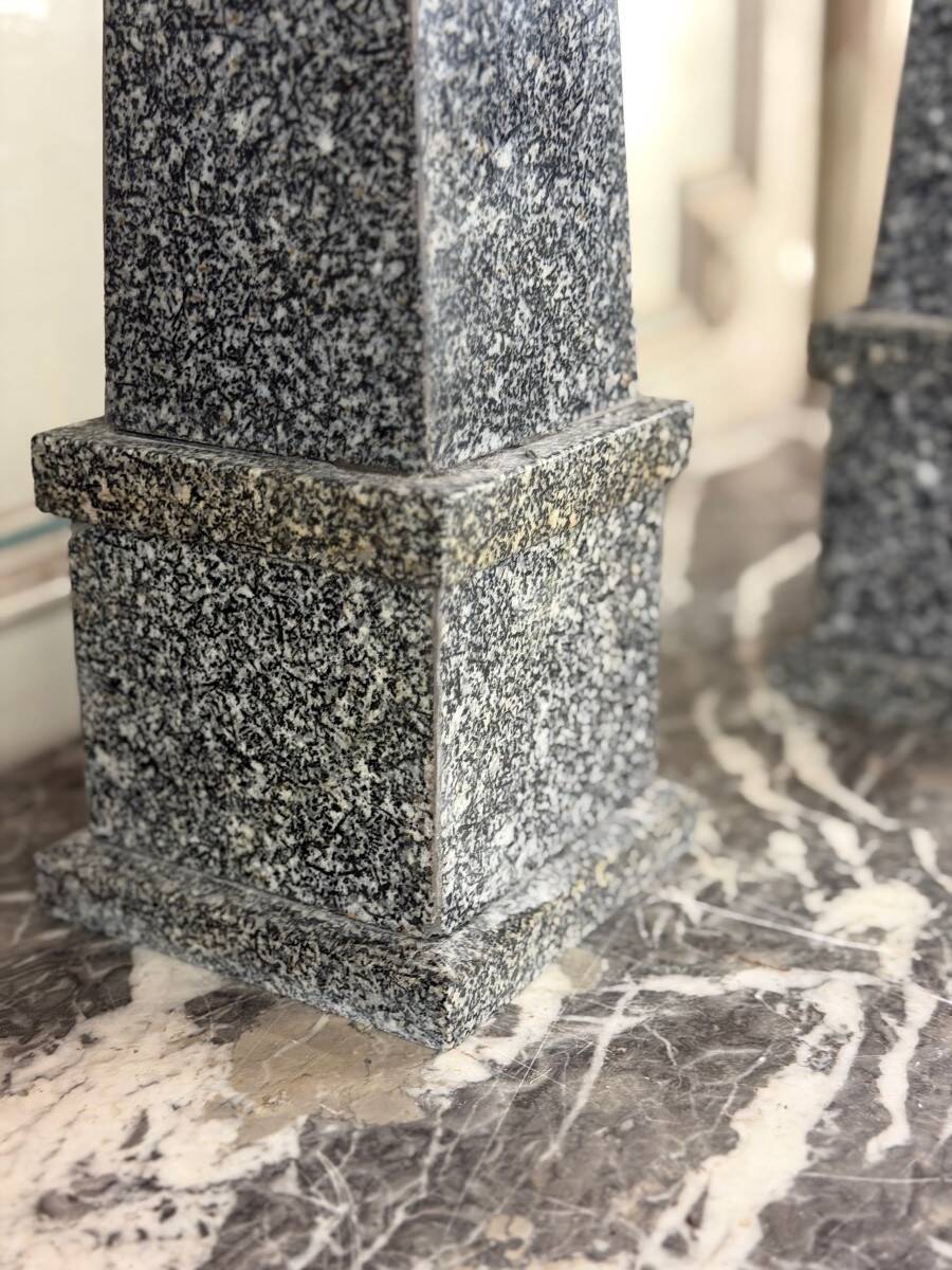 Pair of grey granite obelisks, circa 1980