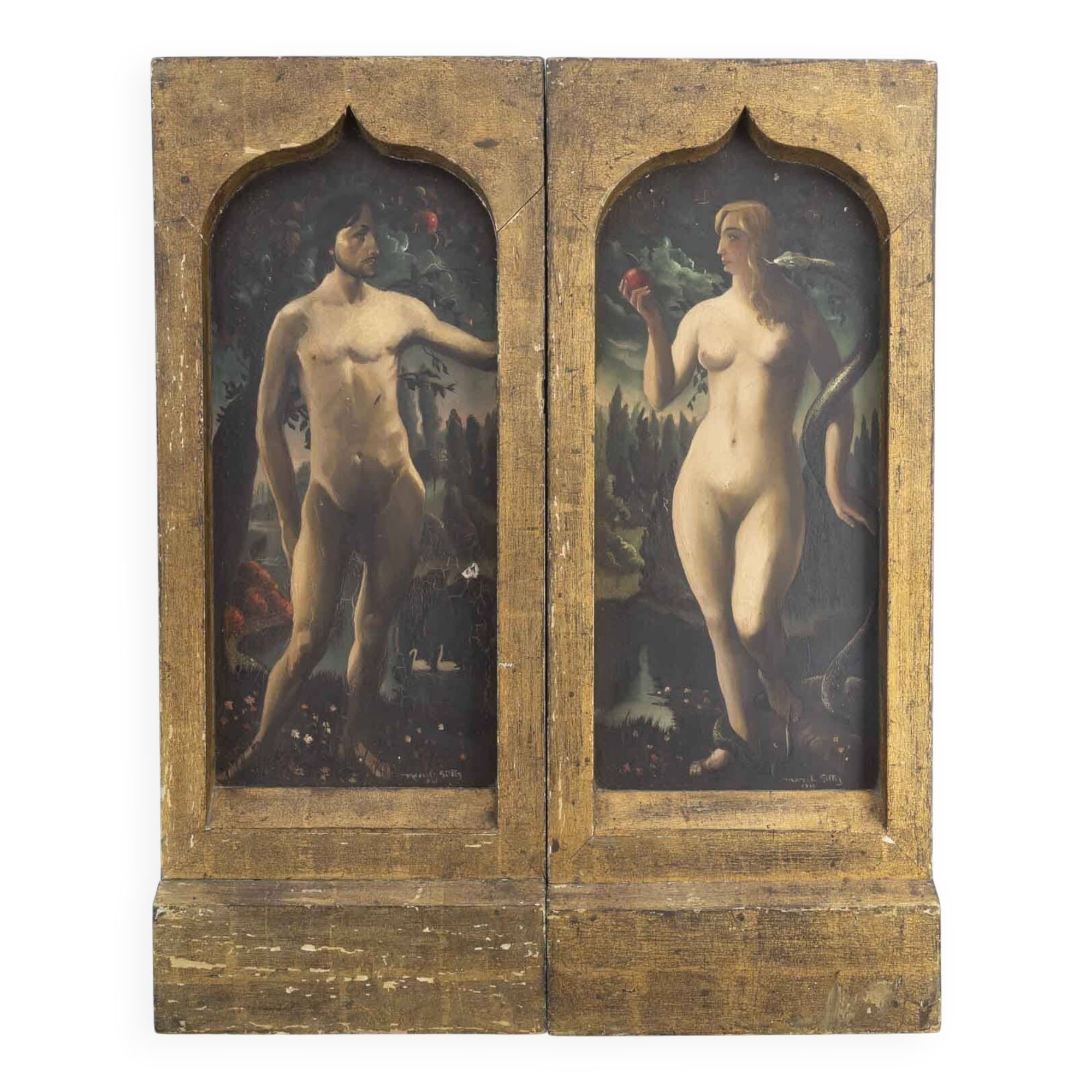 Marcel Gillis (Belgium, 20th century) Adam and Eve, 1931 Diptych