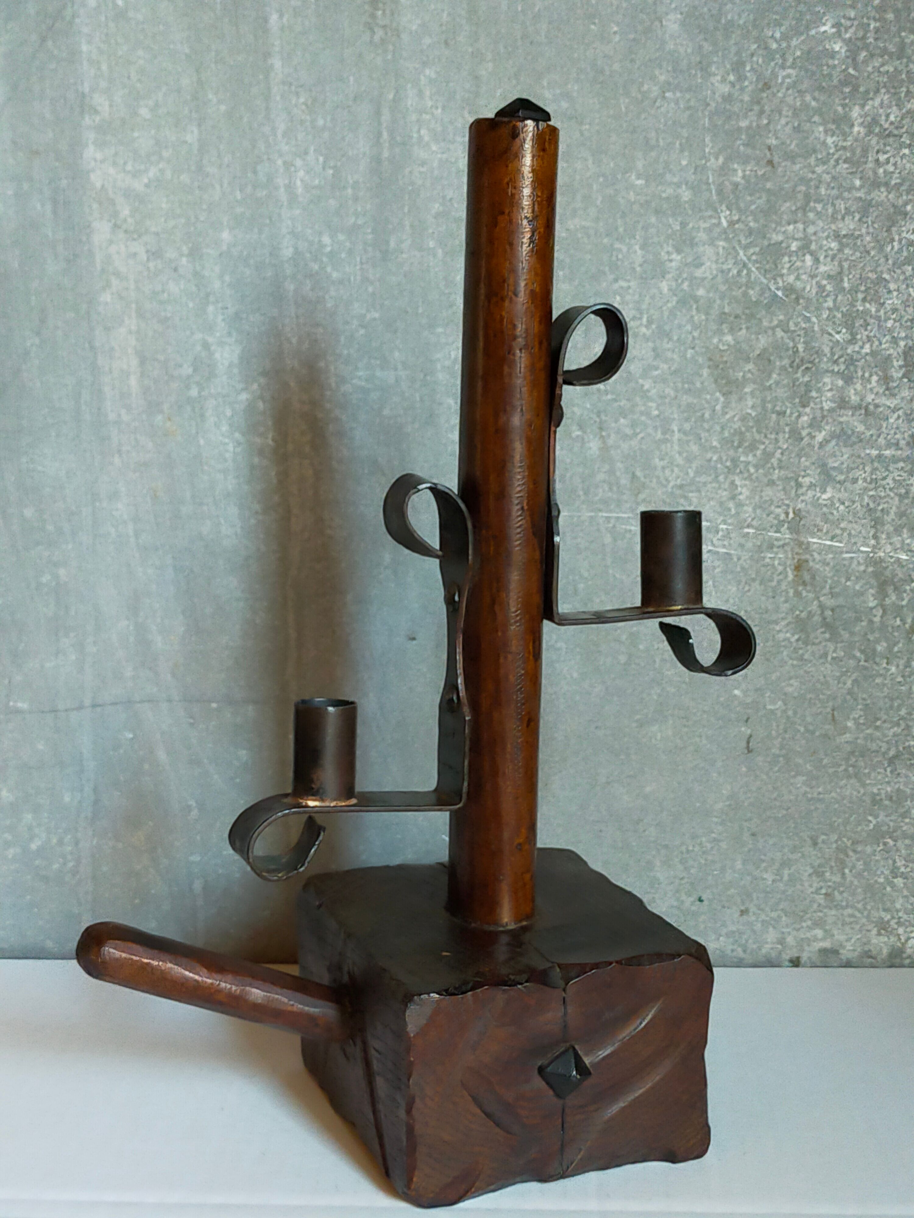 Rustic candle holder Art-popular solid wood and vintage wrought iron