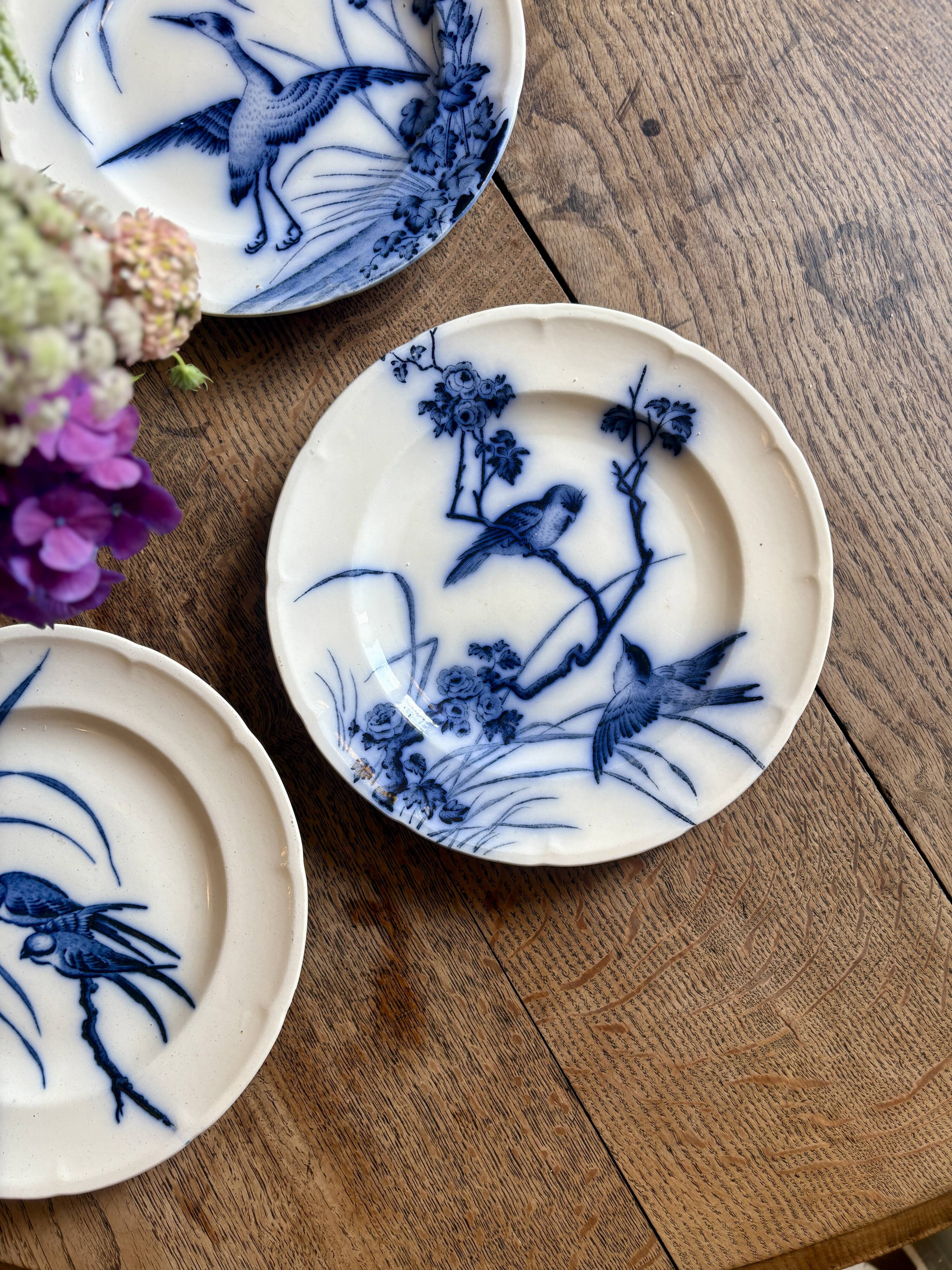 Set of 6 flat ironstone plates - Japanese Model 2 from Longwy