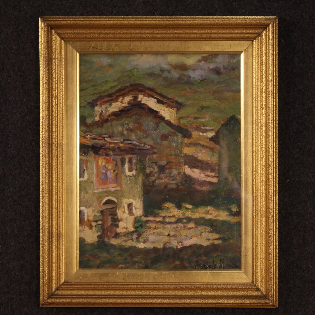Italian signed countryside landscape painting from 20th century
