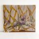 Old painting, oil on wood, lilac flowers on drapery by Sarret.