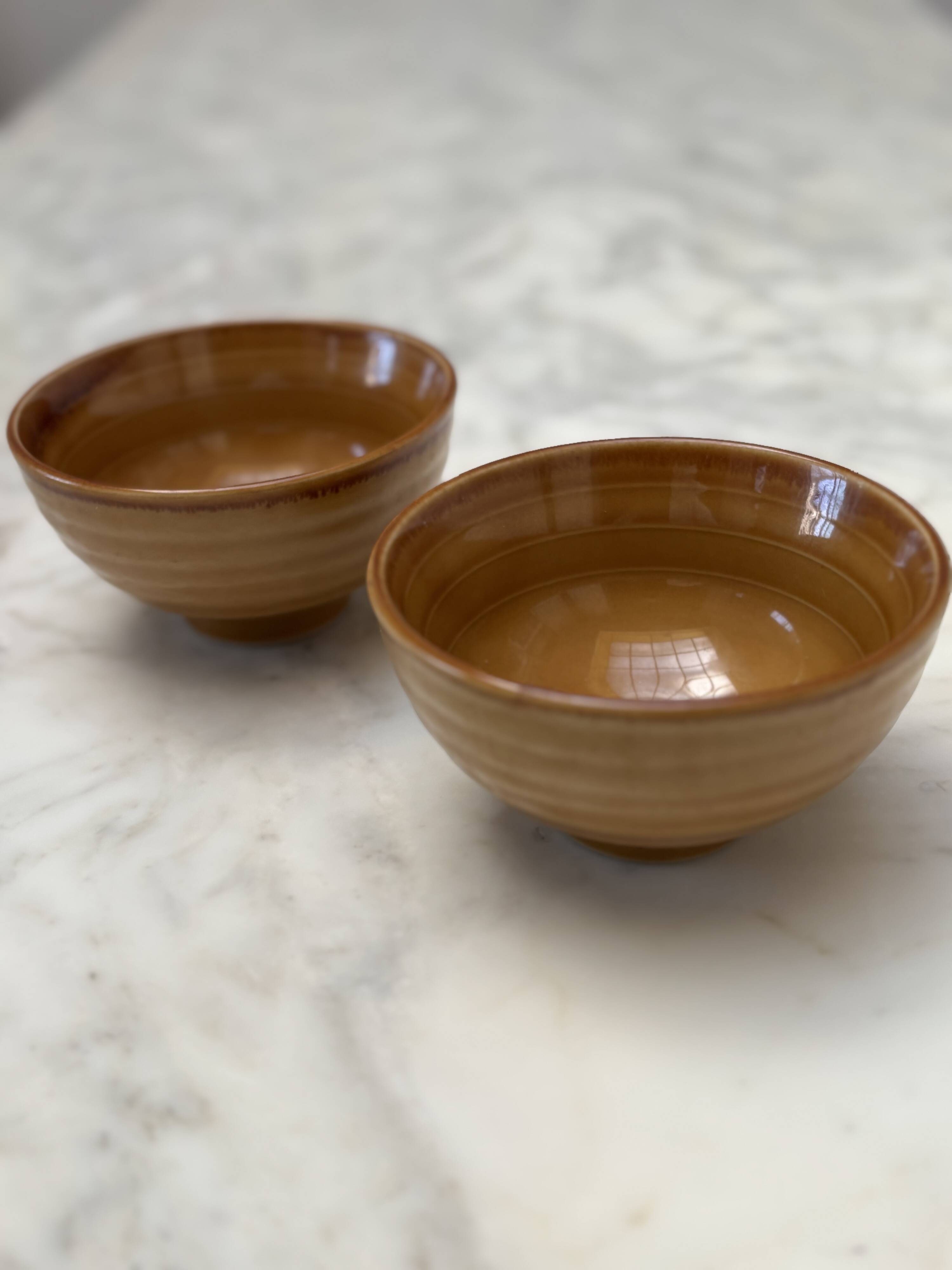 set of 2 small glazed stoneware bowls