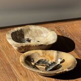 Dark beige oval petrified wood bowl 25x19 - 3782