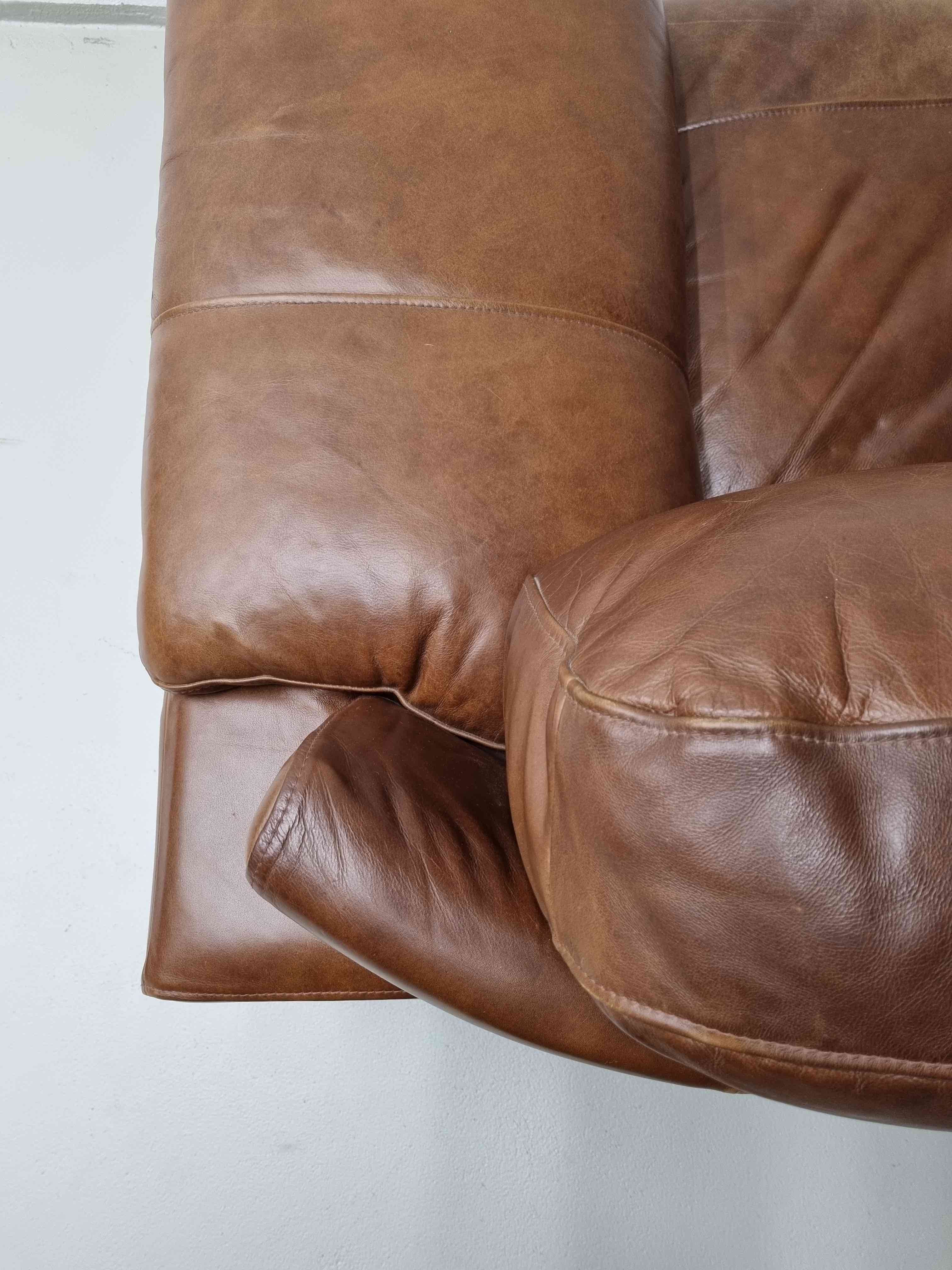 Brown buffalo leather sofa 193 cm
