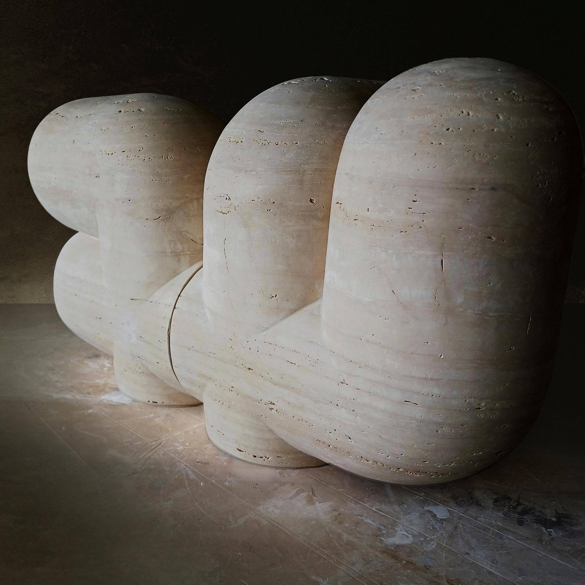 Sculptural and Organic Stools Made of Travertine Marble by Pepe Guerrero