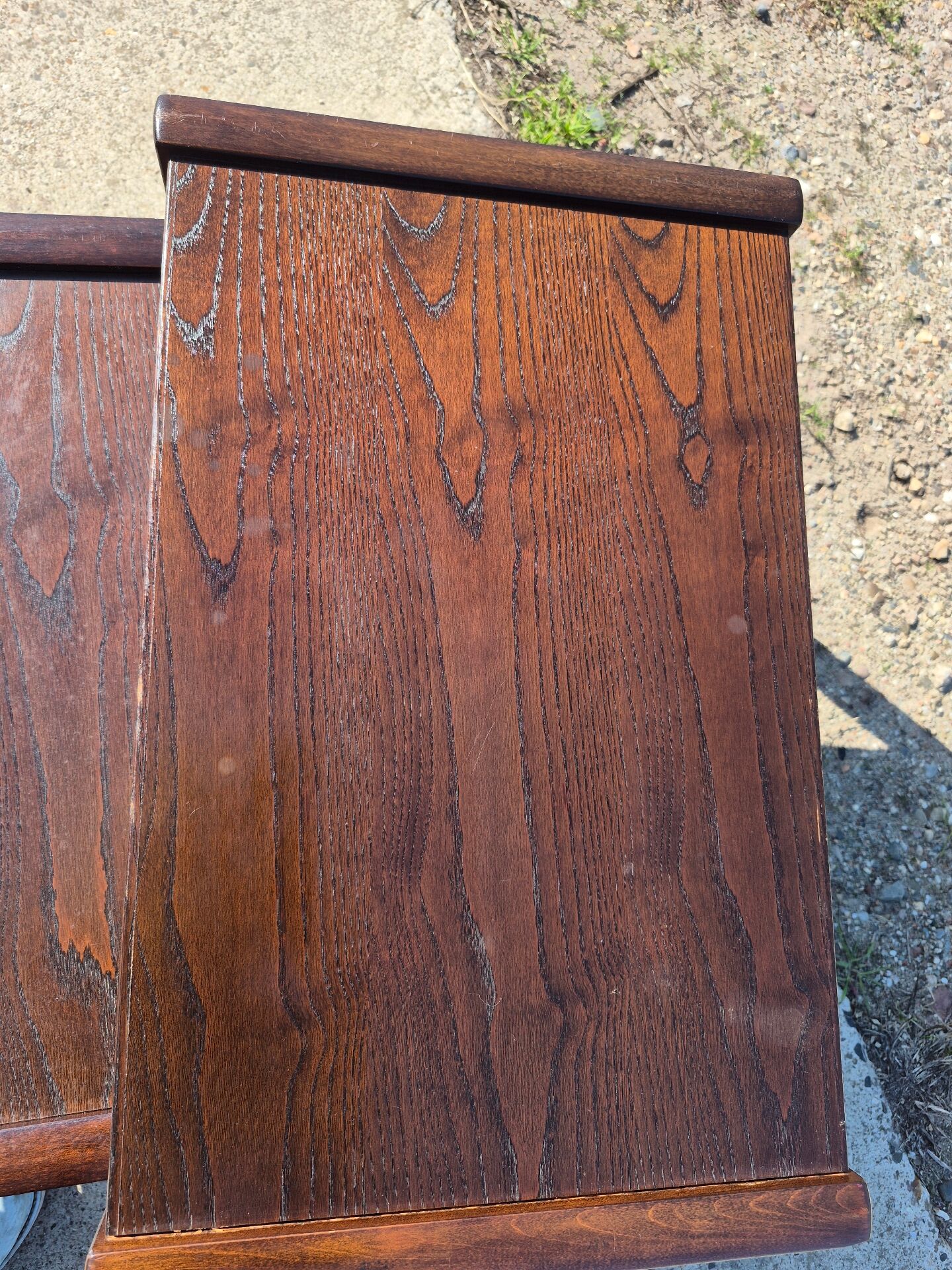 Set 3 vintage dark wooden nesting tables 1970s brutalist