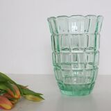 Green crystal vase, vintage French