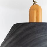 Temde Mid-Century Ceiling Light with dark charcoal silk shade and wooden center column