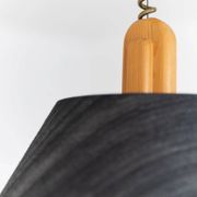 Temde Mid-Century Ceiling Light with dark charcoal silk shade and wooden center column