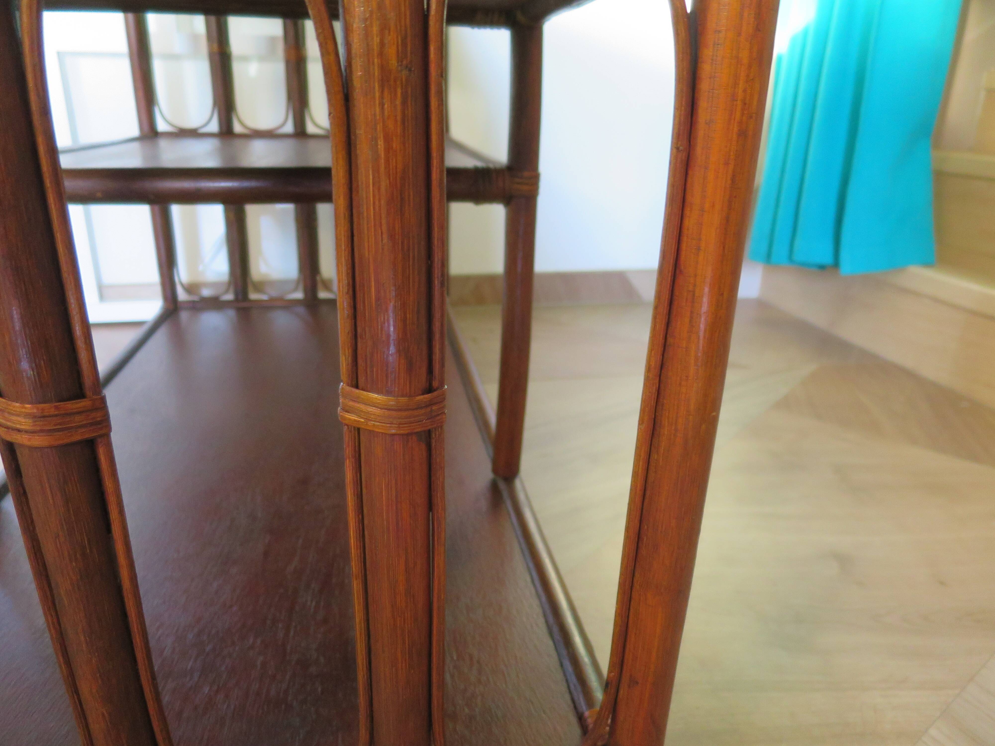 Retro side table - vinyl furniture - rattan and bamboo - 1980s
