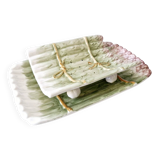 Old dish and asparagus drainer Barbotine ceramic