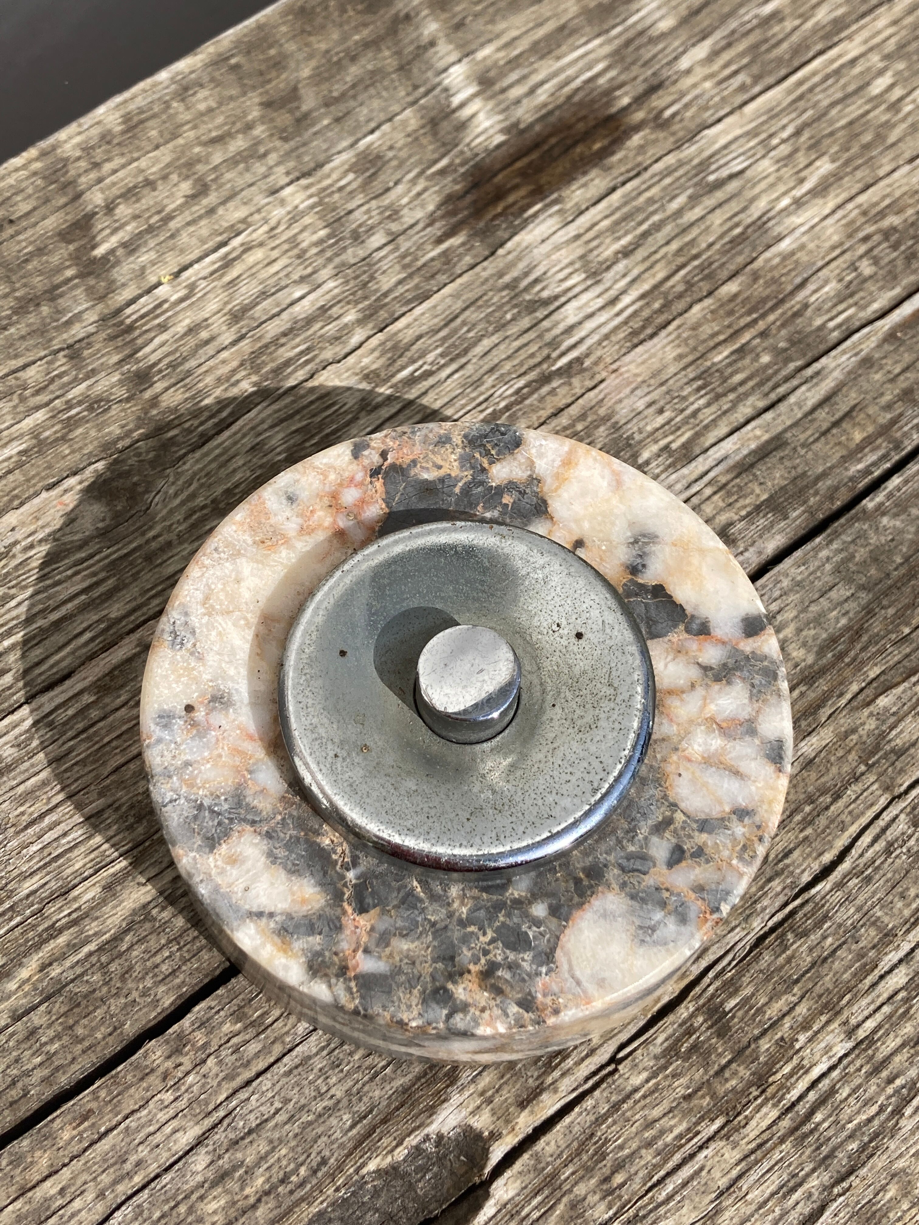 Antique doorbell or switch in marble and silver metal