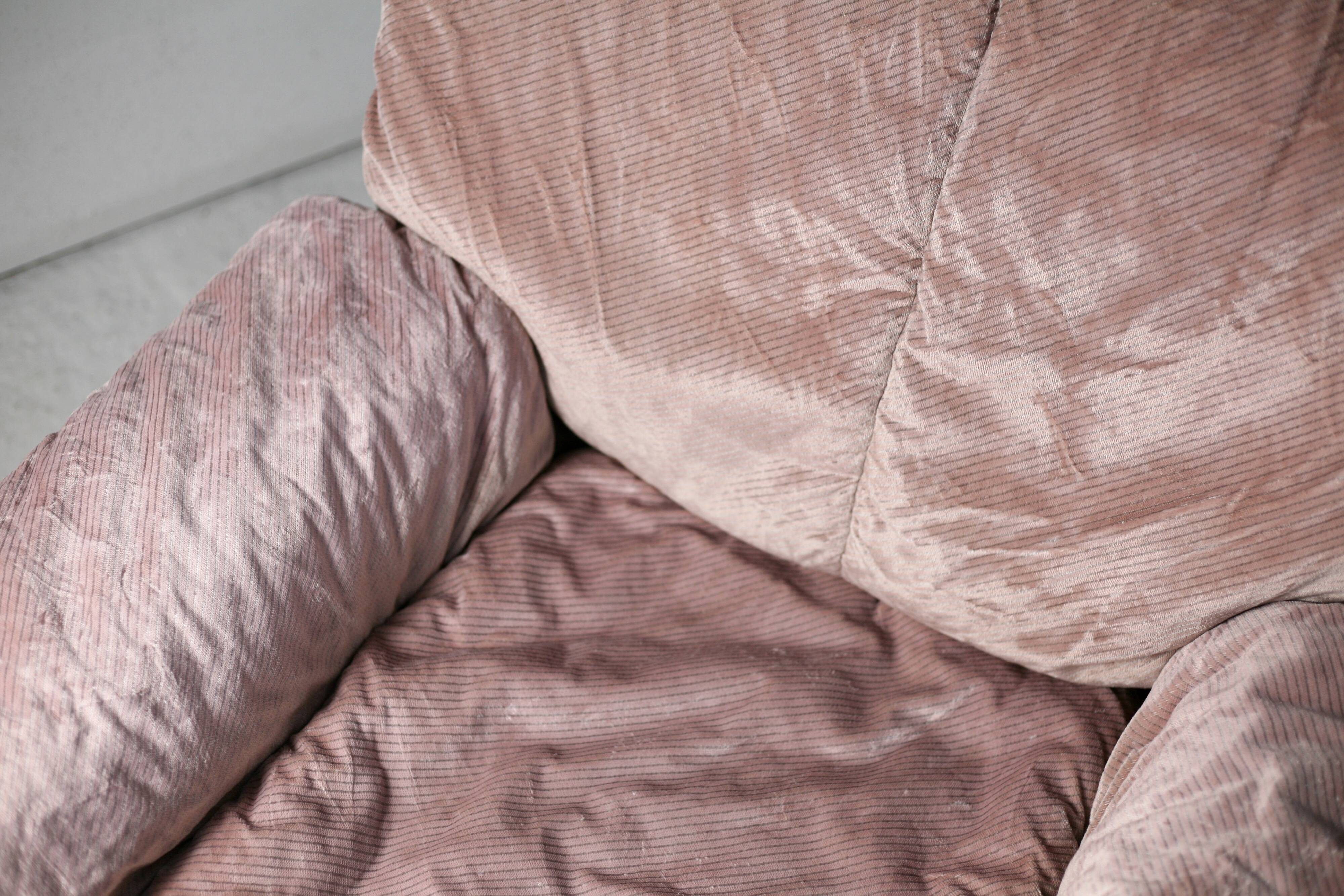 Cinna, pair of armchairs foam and velvet ras pink pale, France, circa 1970