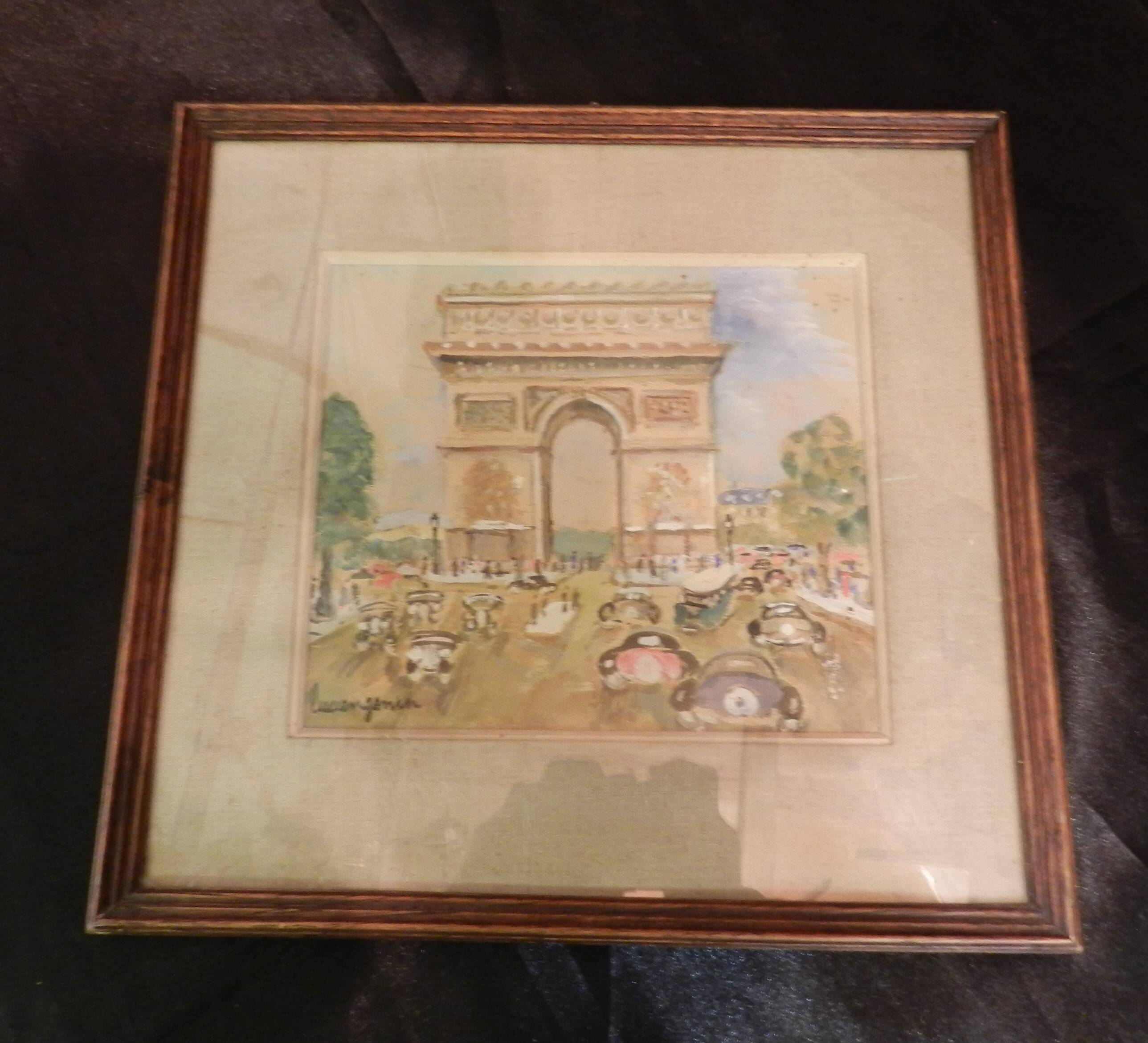Aquarelle sous verre signée Lucien Genin " L' Arc de Triomphe"