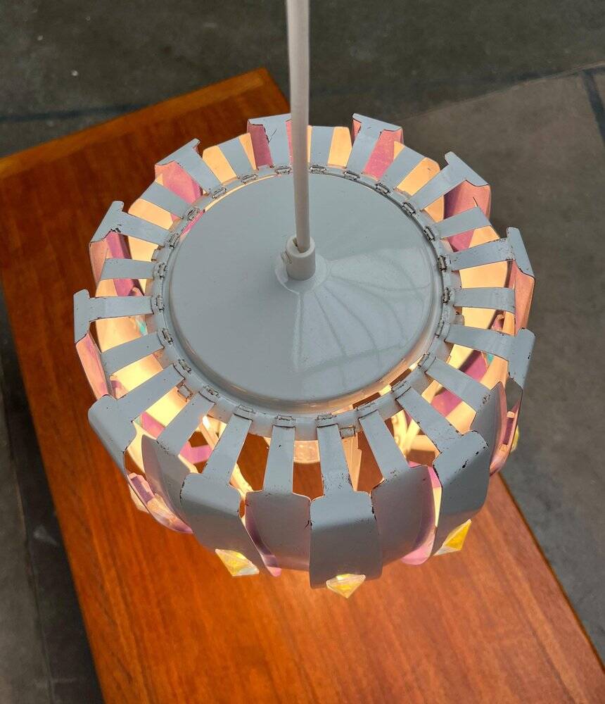 Metal pendant lamp and prism model in white mid-century by Werner Schou for Coronell Elektro, Denmark, 1960s.