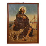 Tableau religieux huile sur toile Saint Roch du XXème siècle