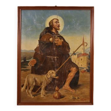Tableau religieux huile sur toile Saint Roch du XXème siècle