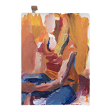 Mid-Century Modern "Seated in Orange" Swedish Vintage Abstract Portrait Oil Painting, Framed