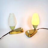 Set of 2 rockabilly fifties table lights with milk glass sconces with little dots