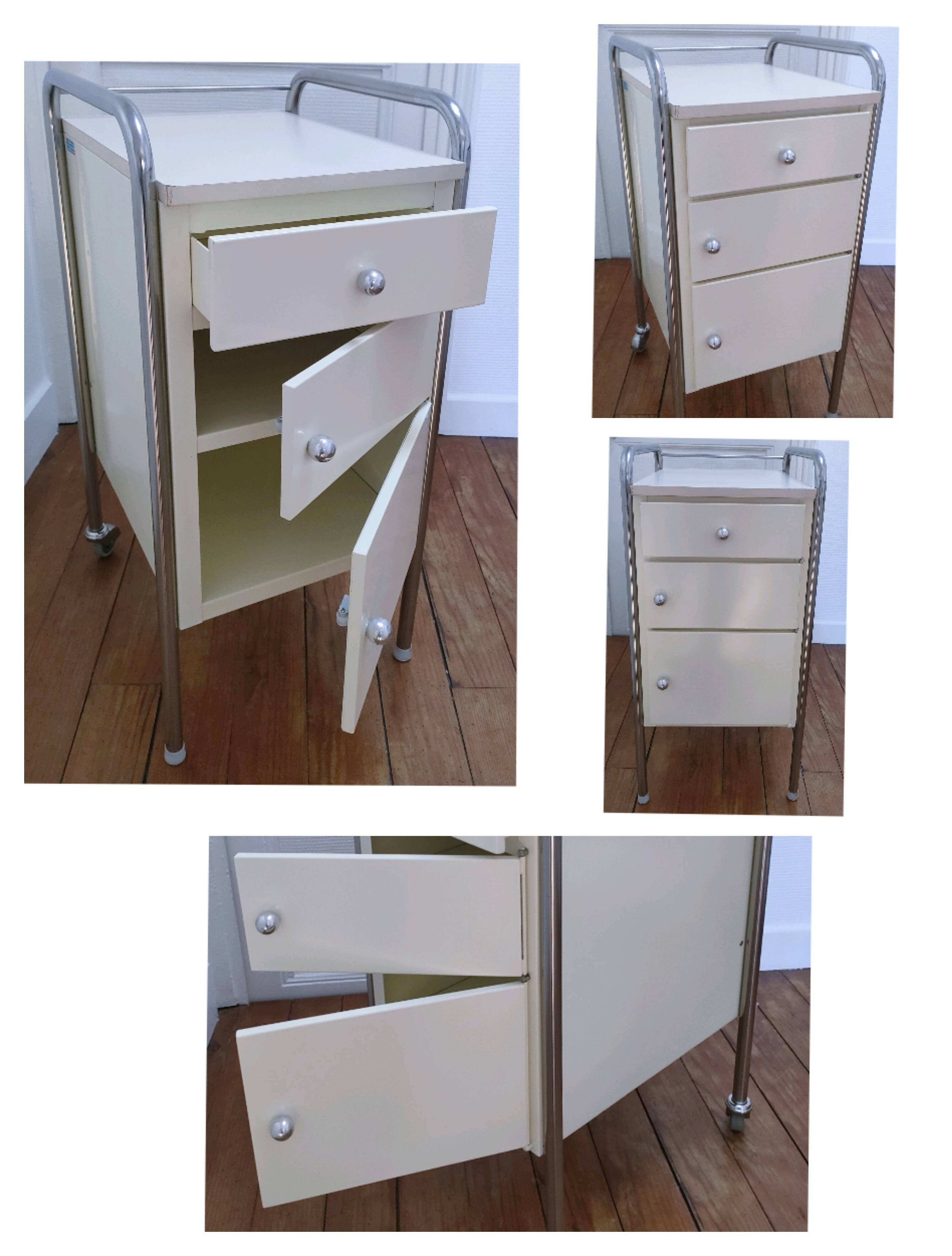 bedside table stainless steel lacquered metal 80s design
