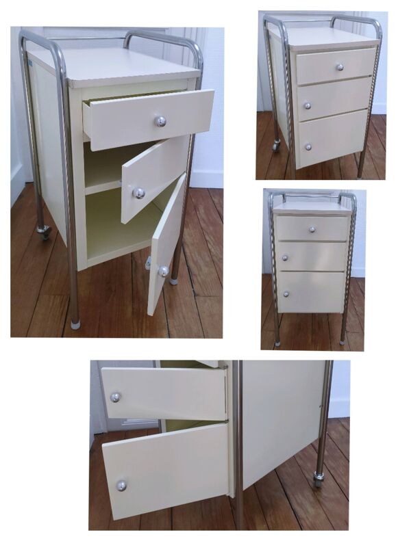 table chevet inox métal laqué années 80 design