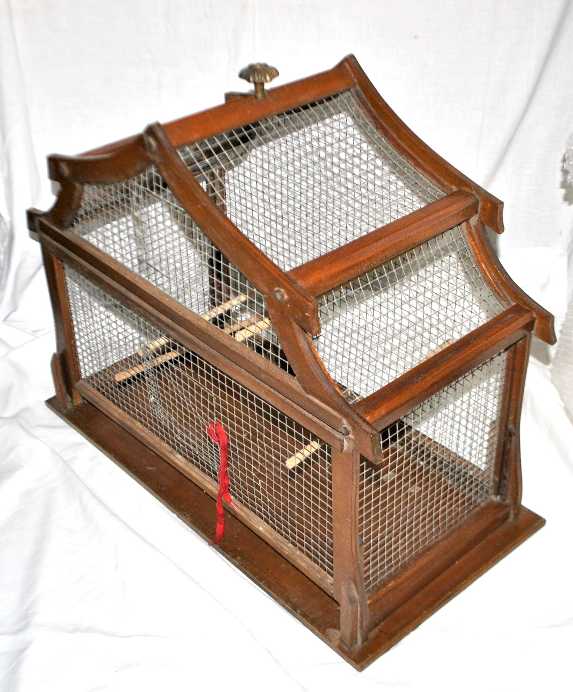 Large vintage wooden birdcage with metal mesh - Handmade 1960s