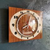 Vintage formica clock rectangular silent wall clock "Japy cream wood"