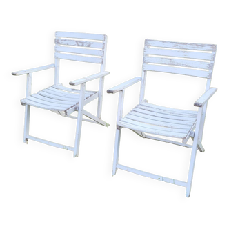 2 folding wooden garden armchairs from the 1950s
