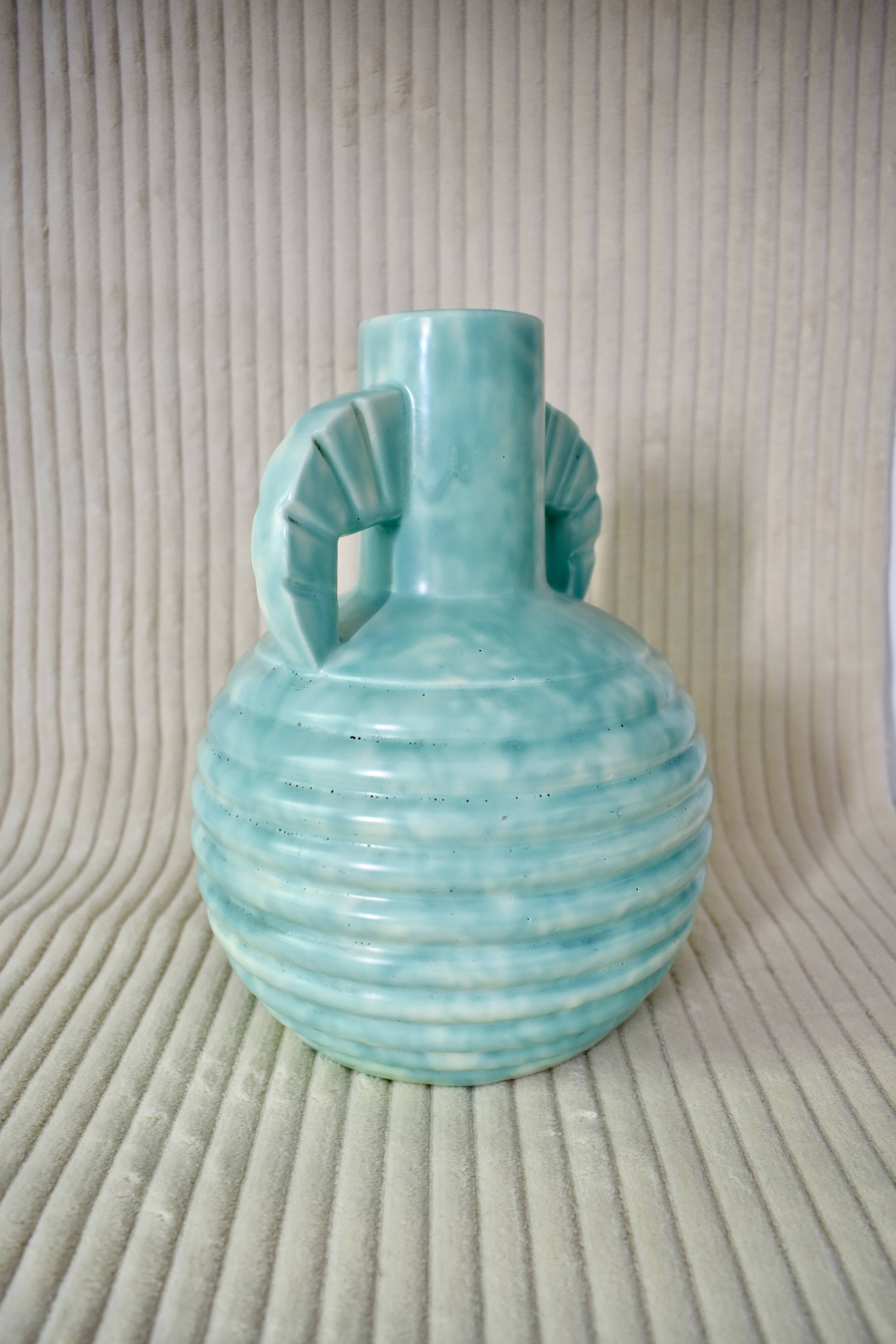 Blue ceramic vase by Boch, 1921