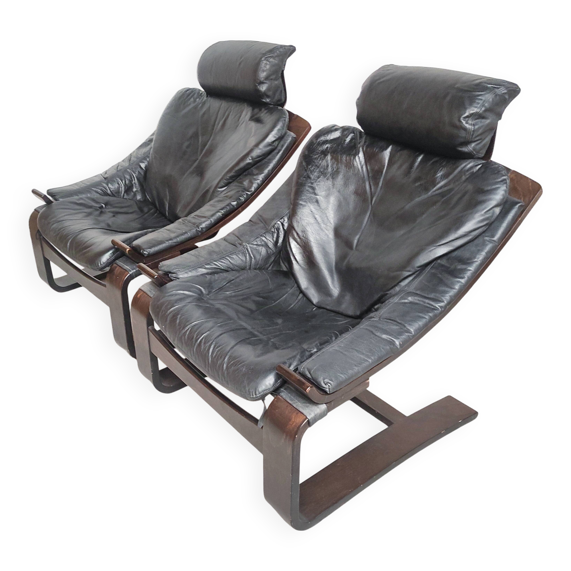 Pair of Kroken armchairs in black leather