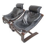 Pair of Kroken armchairs in black leather