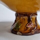 Old Villeroy and Boch compotier, decorated with green and ocher vine leaves, 1900