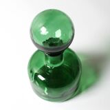 Emerald Green Glass Decanter / Genie Bottle with Stopper / Empoli / 1960s