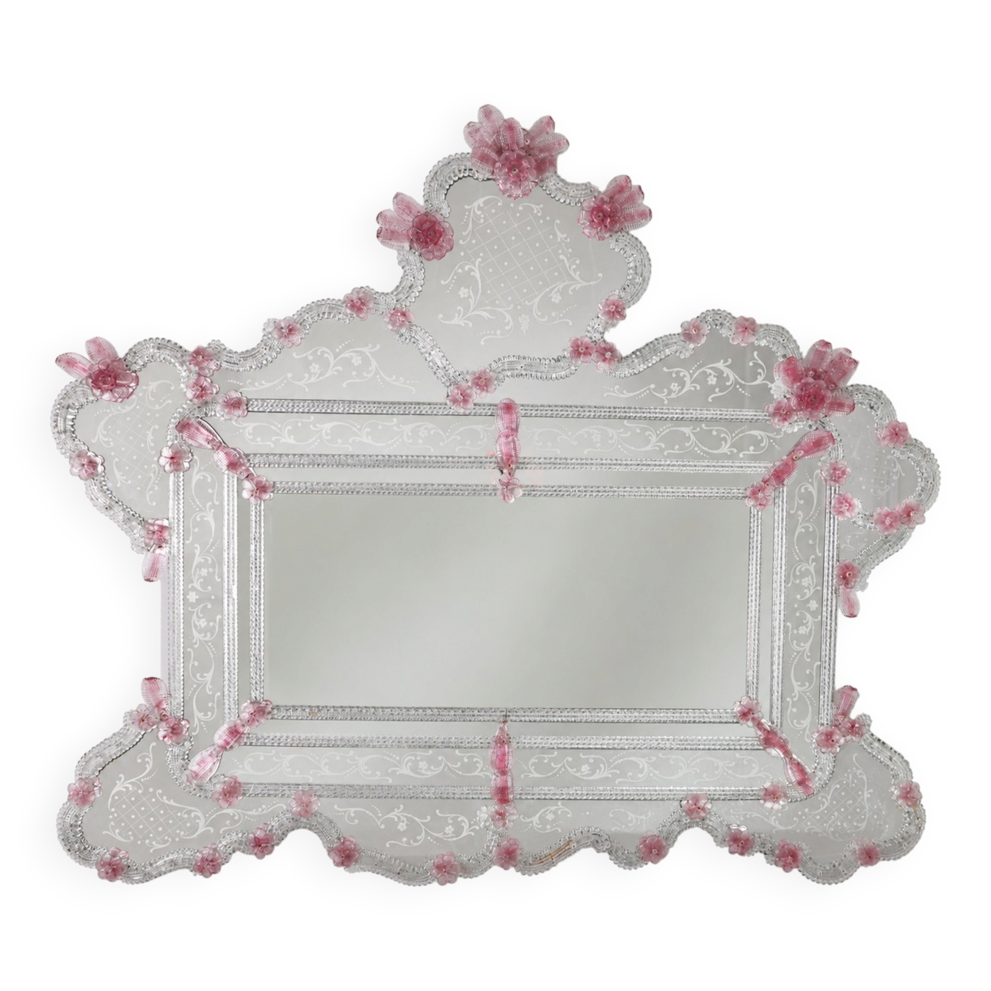 Exceptional Extra Large Size Vintage Pink Murano Glass Wall Mirror, 1950s