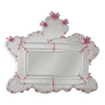 Exceptional Extra Large Size Vintage Pink Murano Glass Wall Mirror, 1950s