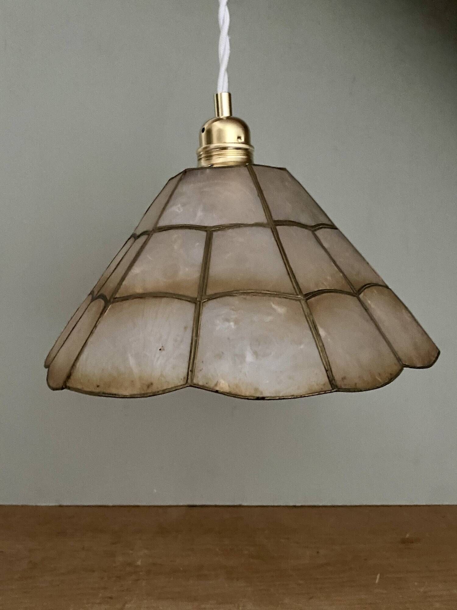 Vintage mother-of-pearl and brass lampshade pendant light