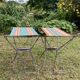 Tabouret pliant camping vintage , toile rayée