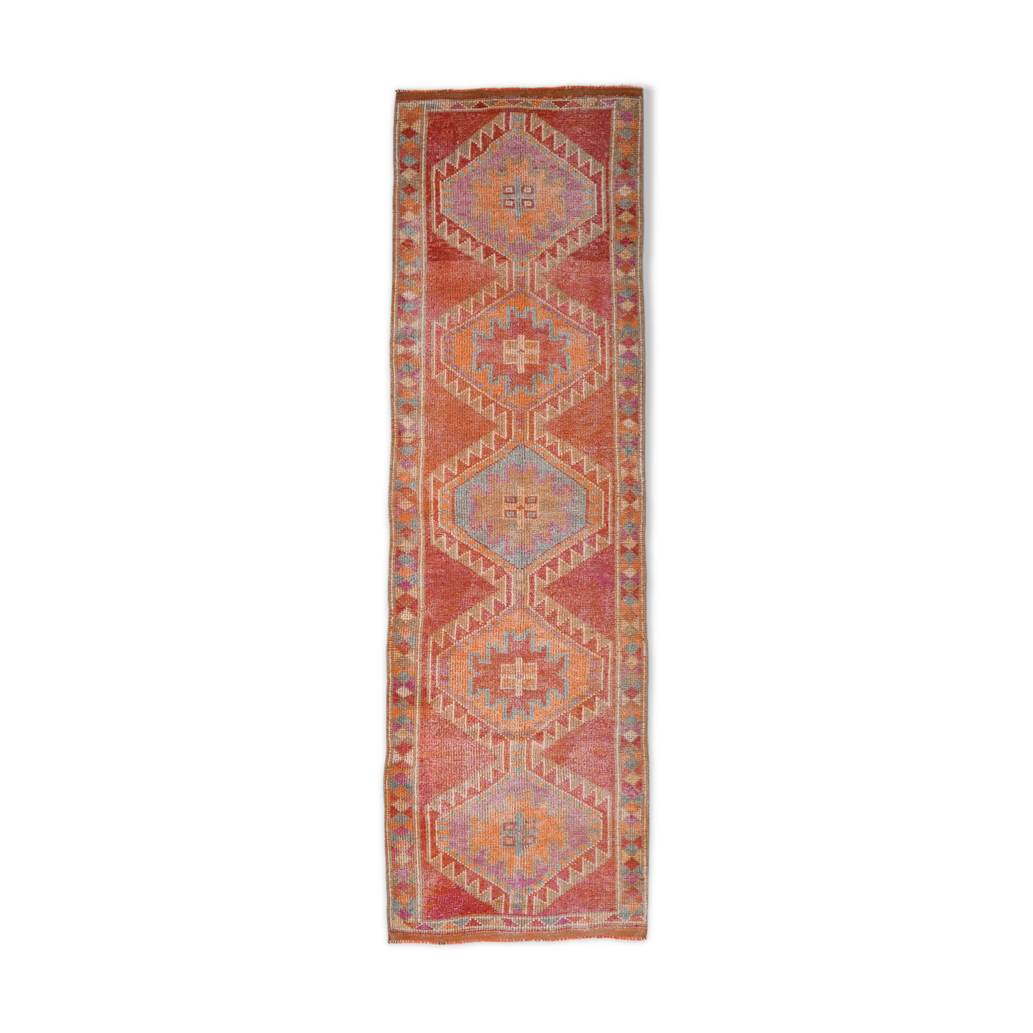 Turkish vintage geometric pattern red runner rug