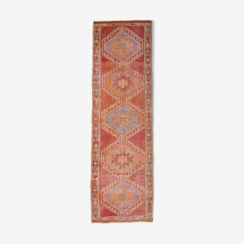 Turkish vintage geometric pattern red runner rug