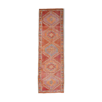 Turkish vintage geometric pattern red runner rug