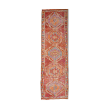 Turkish vintage geometric pattern red runner rug