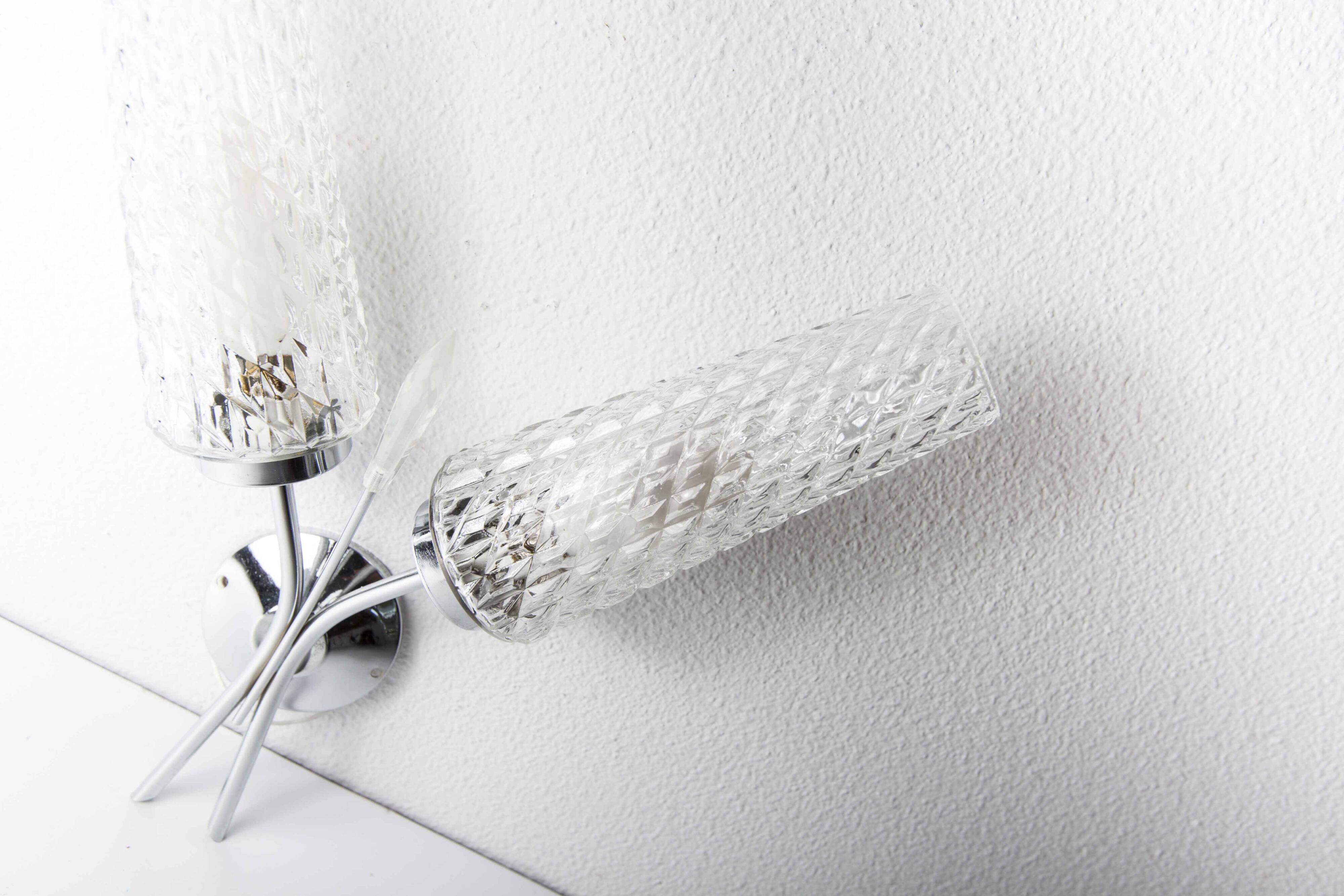 Double wall lamp 1960 chrome and glass and transparent tip