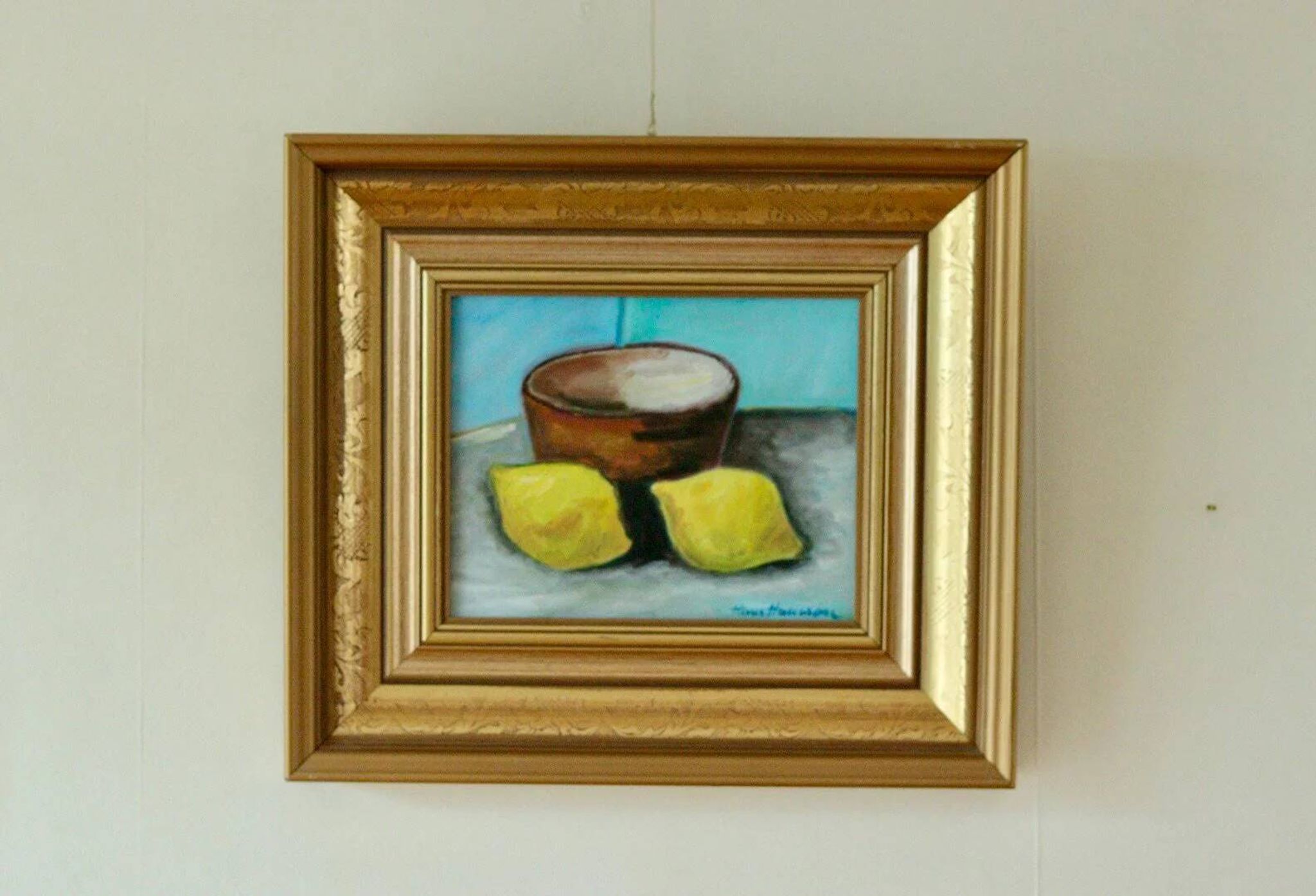 Nature morte européenne originale à l'huile sur panneau de Hans Haussdal