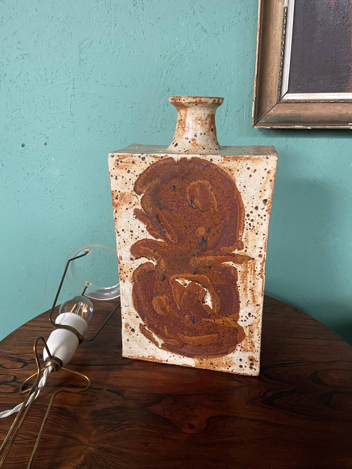 Danish Mid-Century Modern Pottery Table Lamp with Abstract Design 1975